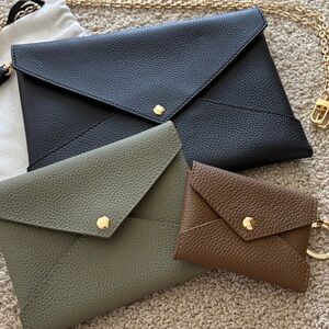 Envelope Style Leather Clutch in Black, Olive, and Brown